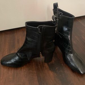 Croc Leather Black Booties